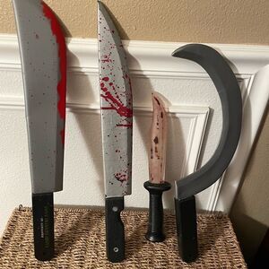 Halloween Camp Crystal & Vintage Easter Bloody Long Knife Props with Hook Knife